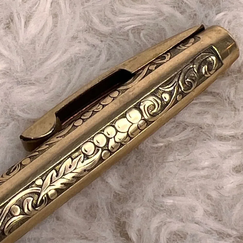Vintage 70s Sheaffer 12k Imperial Mechanical Pencil Embossed Leaf Motif Gift